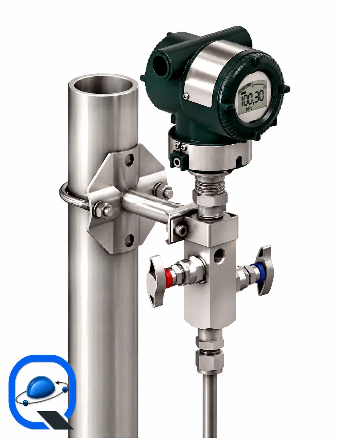 عکس ترانسمیتر فشار صنعتی با منیفولد و براکت نصب (Industrial Pressure Transmitter with Mounting Manifold) | قطعه پیچ تصویر واقعی ترانسمیتر فشار صنعتی با منیفولد و براکت نصب (Industrial Pressure Transmitter with Mounting Manifold) برای باکس قطعات سایت قطعه پیچ