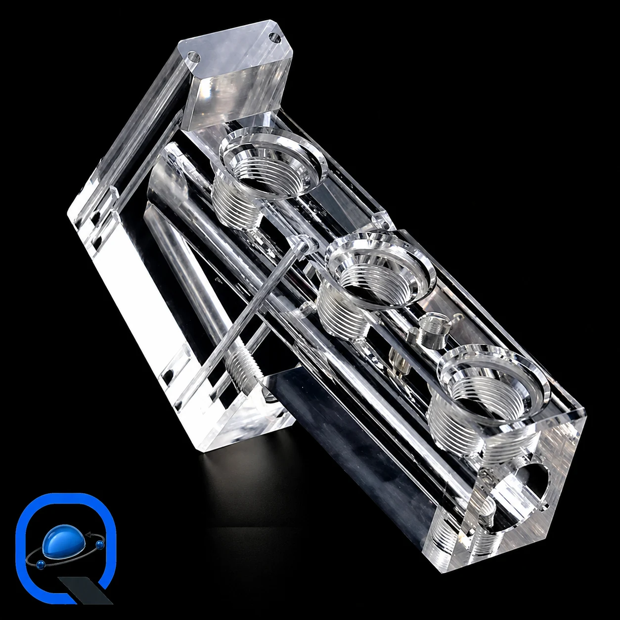عکس منیفولد پلکسی چندراهه با کانال داخلی و رزوه ی فلزی (Multi-Port Acrylic Manifold with Threaded Inserts) | قطعه پیچ تصویر واقعی منیفولد پلکسی چندراهه با کانال داخلی و رزوه ی فلزی (Multi-Port Acrylic Manifold with Threaded Inserts) برای باکس قطعات سایت قطعه پیچ