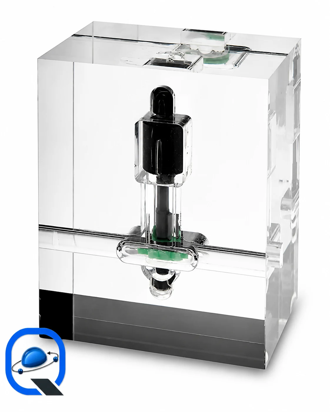 عکس بلوک پلکسی شفاف با محفظه ی شیر یا مسیر میکروسیال داخلی (Transparent Acrylic Fluidic Valve/Flow Cell Block) | قطعه پیچ تصویر واقعی بلوک پلکسی شفاف با محفظه ی شیر یا مسیر میکروسیال داخلی (Transparent Acrylic Fluidic Valve/Flow Cell Block) برای باکس قطعات سایت قطعه پیچ