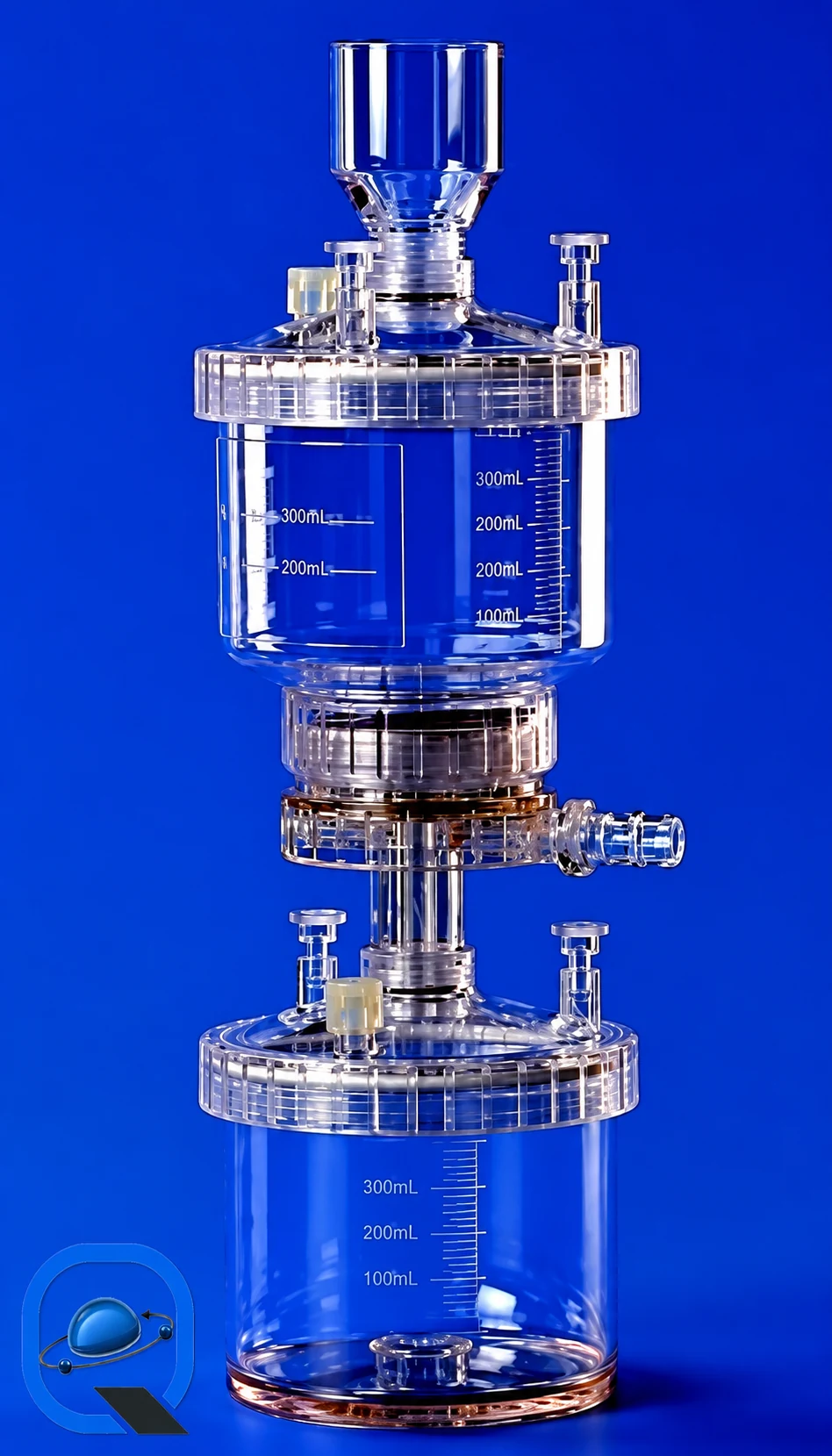 تصویر واقعی راکتور یا محفظه ی آزمایشگاهی شفاف فلنج‌دار (Transparent Acrylic Laboratory Reactor / Flow Chamber) برای باکس قطعات سایت قطعه پیچ