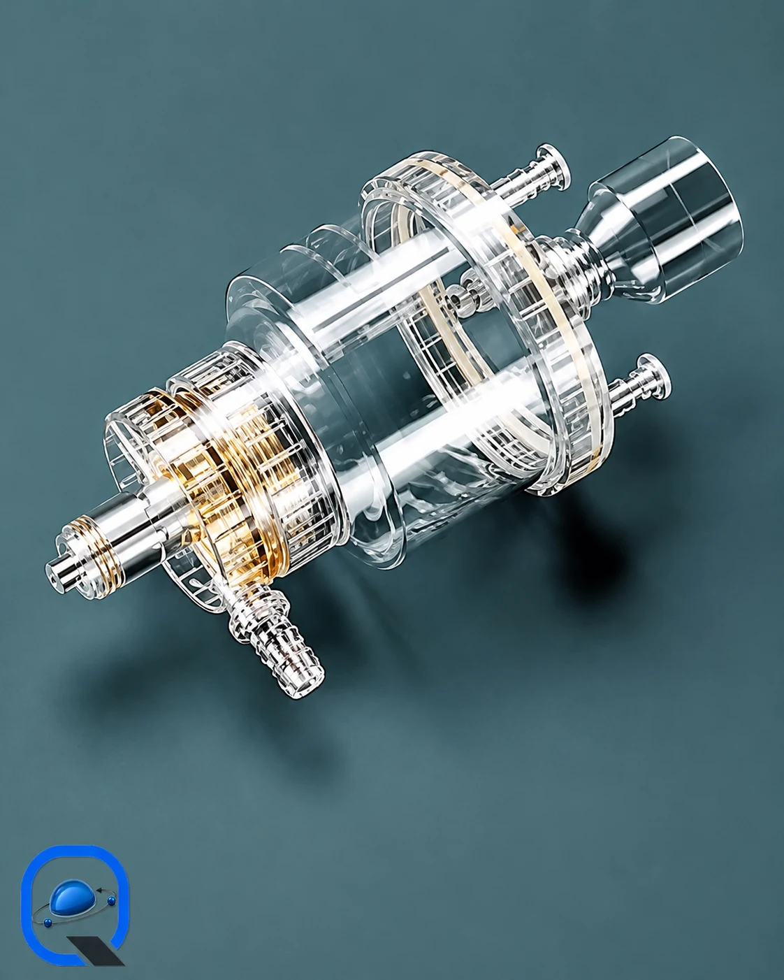 تصویر واقعی ماژول شیر دوار یا منیفولد سیال شفاف چندپورت (Transparent Rotary Valve / Multi-Port Fluidic Manifold Module) برای باکس قطعات سایت قطعه پیچ