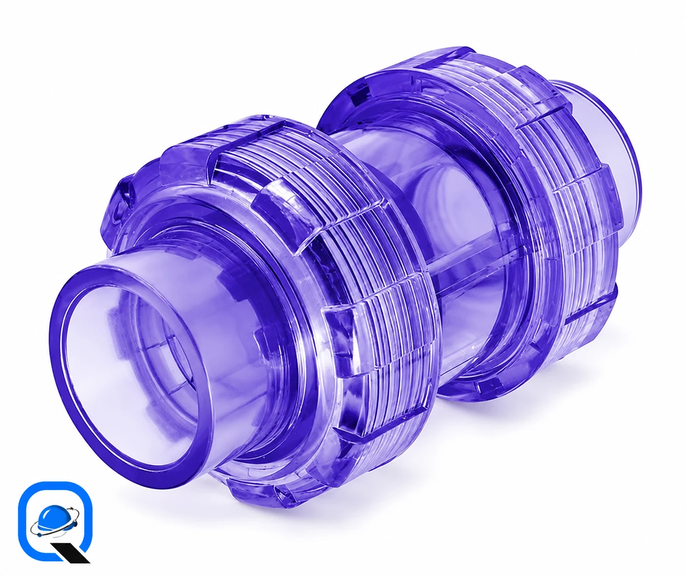 تصویر واقعی شیر یک‌طرفه ی سوینگ یو‌پی‌وی‌سی دبل یونیون (UPVC True Union Swing Check Valve) برای باکس قطعات سایت قطعه پیچ